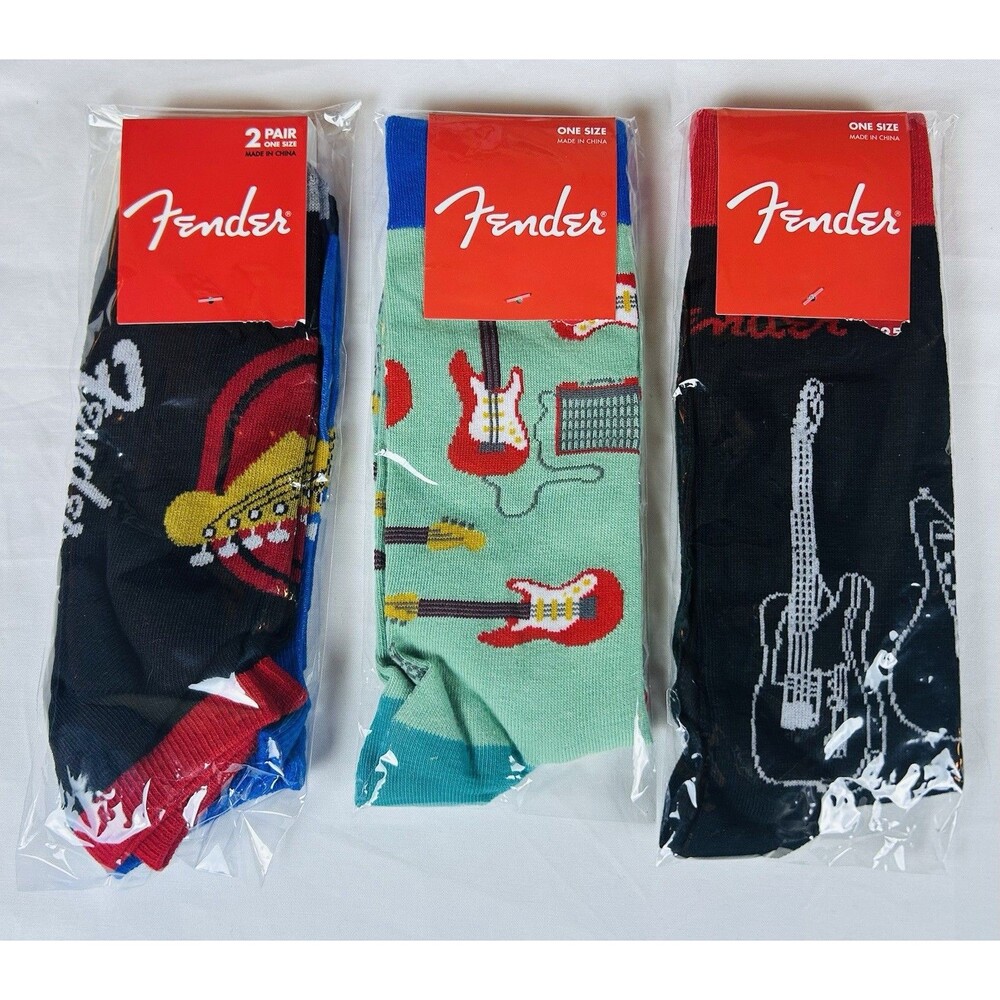 Fender Guitar Men's Novelty Crew/Ankle Socks Size 7-12  Fun Colorful Lot/4 New